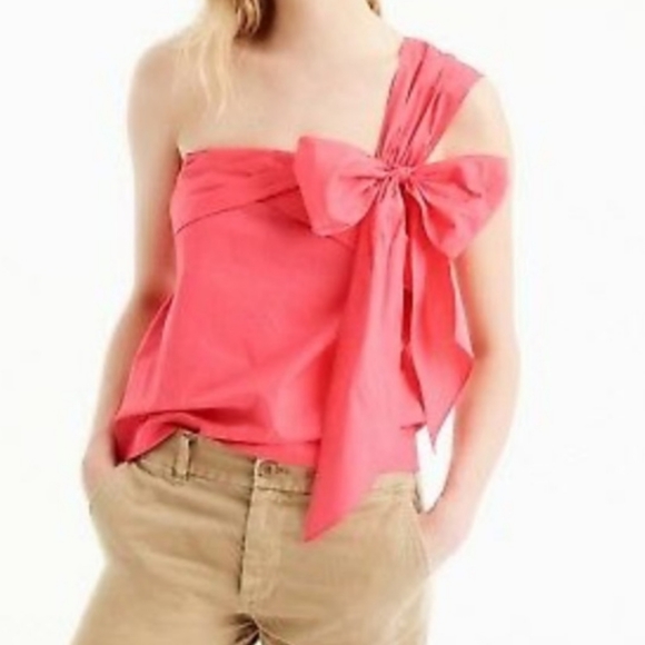 J.Crew Women Wildflower Pink One Shoulder Gathered Bow Top - Picture 1 of 7